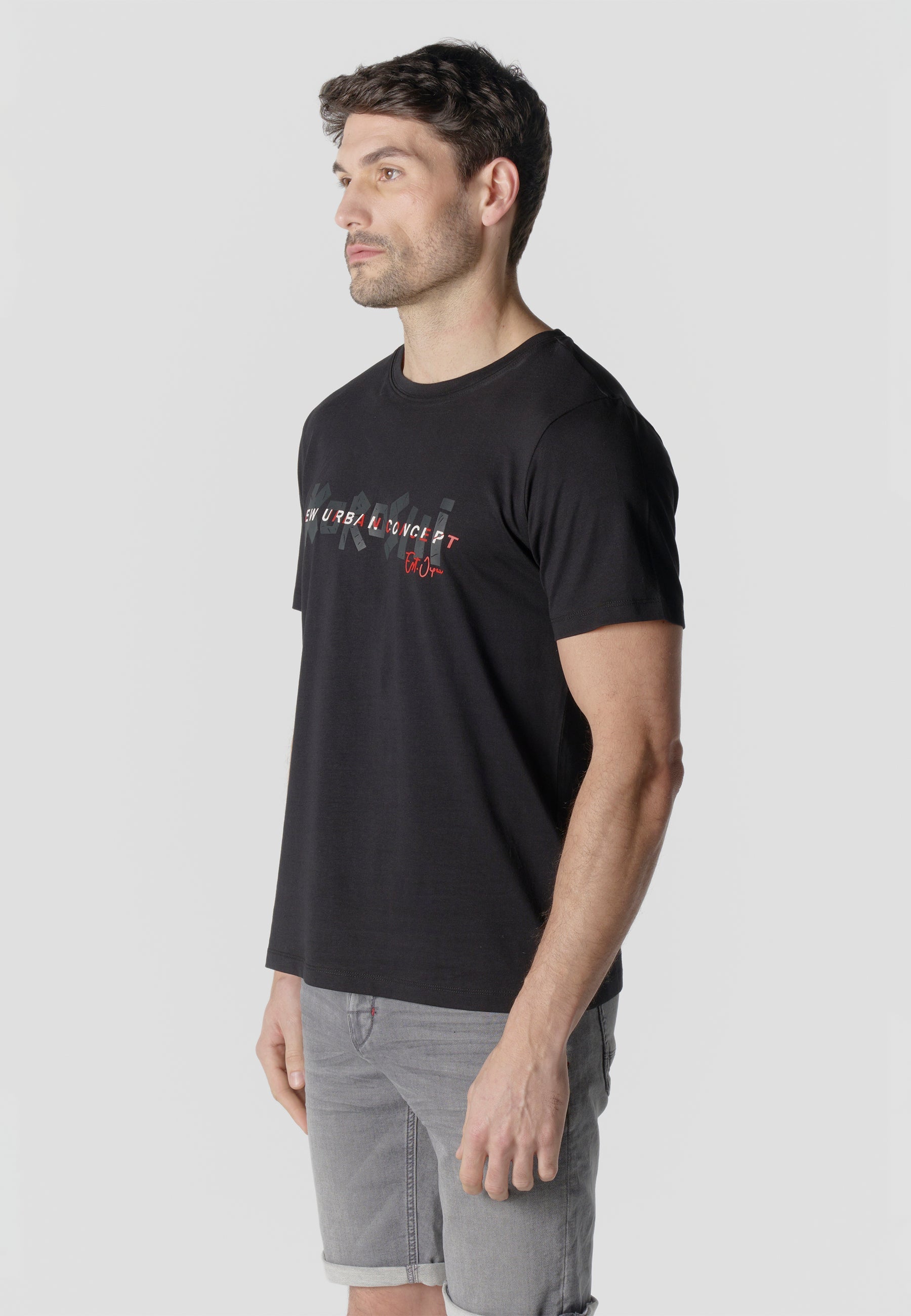 Camiseta Hombre Manga Corta Print Urban Bordado Negra – Koroshi