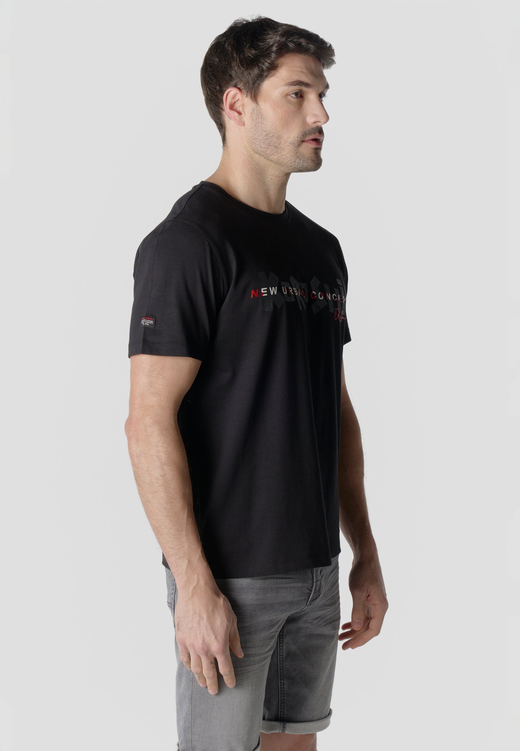 Camiseta Hombre Manga Corta Print Urban Bordado Negra – Koroshi
