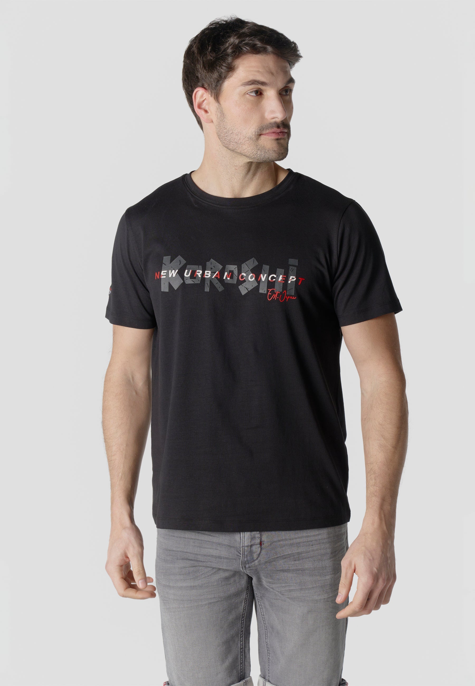 Camiseta Hombre Manga Corta Print Urban Bordado Negra – Koroshi