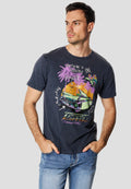 Camiseta Hombre Manga Corta Lavada Estampado Sunset Índigo – Koroshi