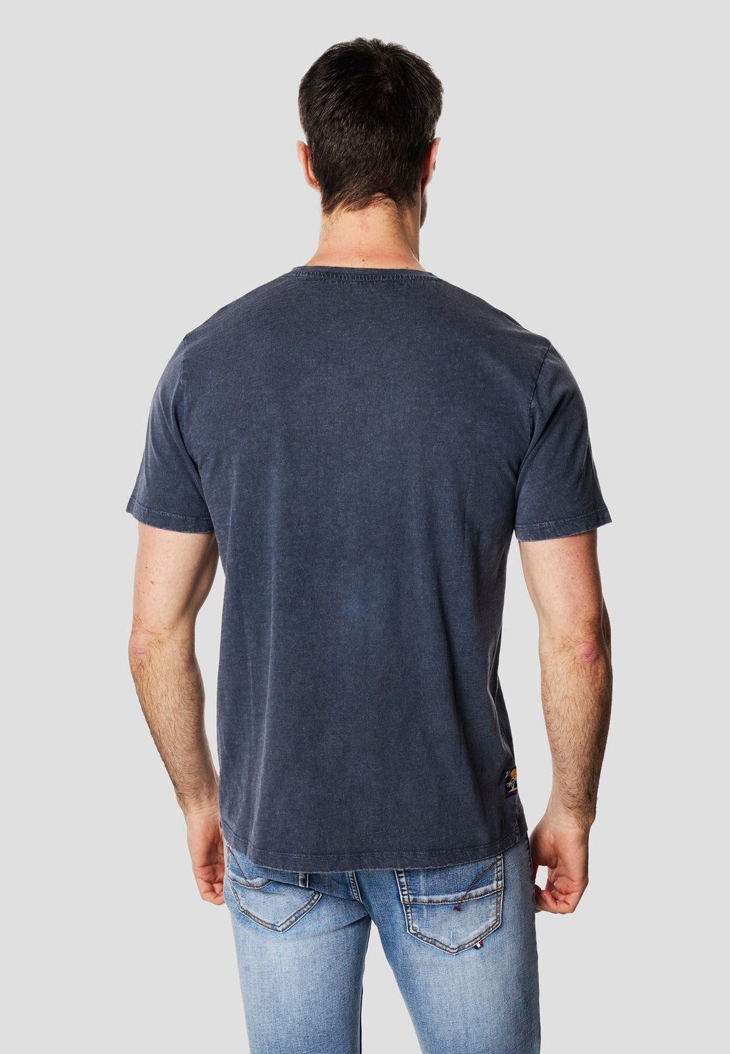 Camiseta Hombre Manga Corta Lavada Estampado Sunset Índigo – Koroshi