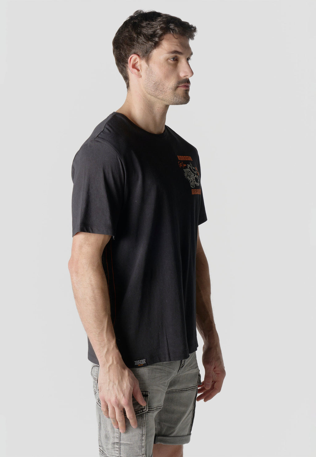 Camiseta Hombre Manga Corta Efecto Lavado Estampado Tigre Negra – Koroshi