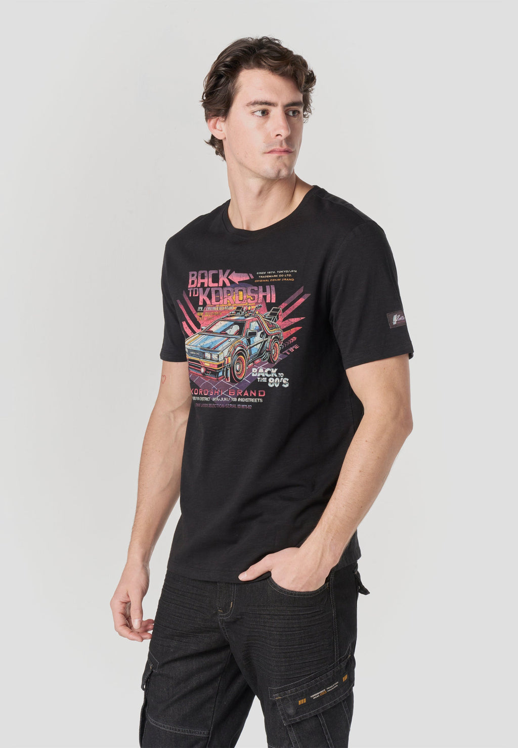 Camiseta Hombre Manga Corta Print Retro 80s Negra – Koroshi