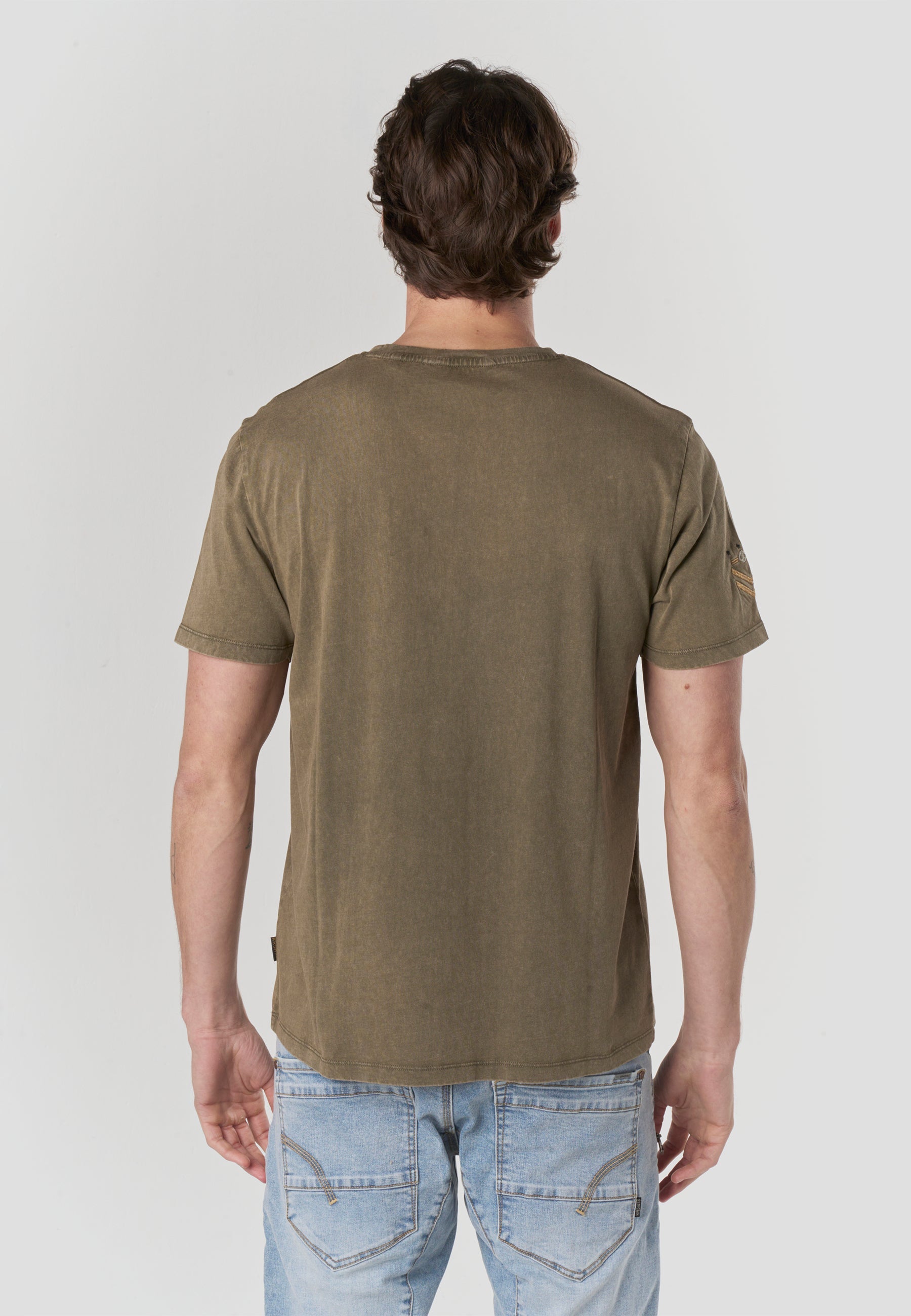 Camiseta Hombre Manga Corta Lavada Print Águila Army Kaki – Koroshi