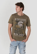 Camiseta Hombre Manga Corta Lavada Print Águila Army Kaki – Koroshi