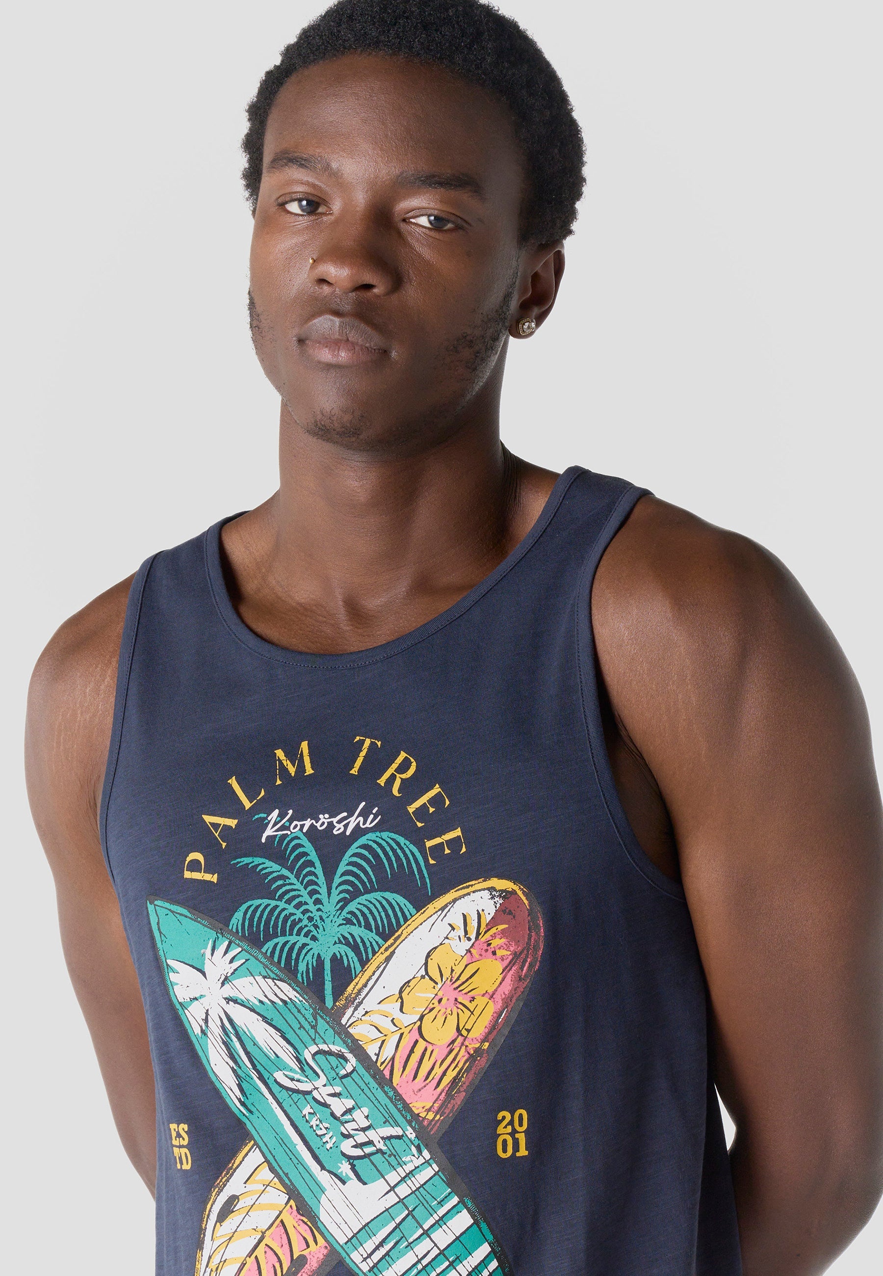 Camiseta Tirantes Hombre Estampado Surf – Koroshi Navy