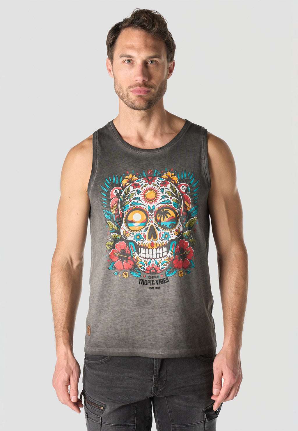 Camiseta Tirantes Hombre Estampado Calavera – Koroshi Gris