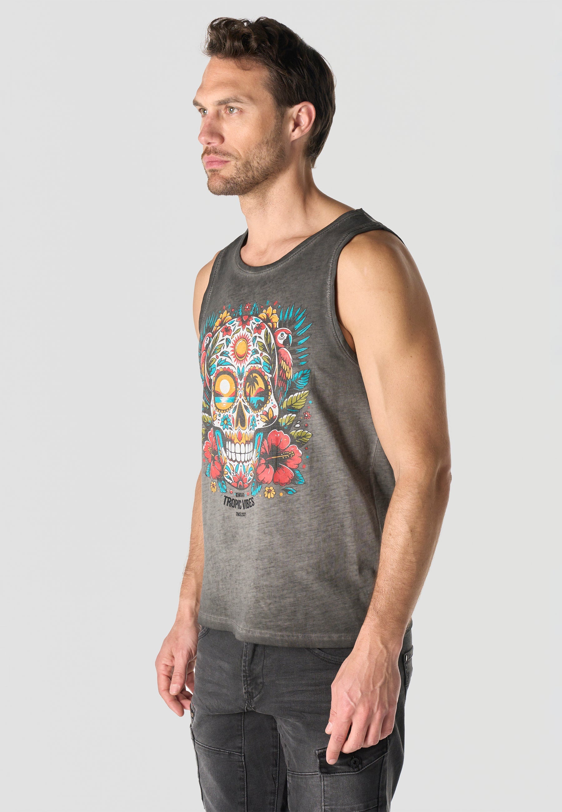 Camiseta Tirantes Hombre Estampado Calavera – Koroshi Gris