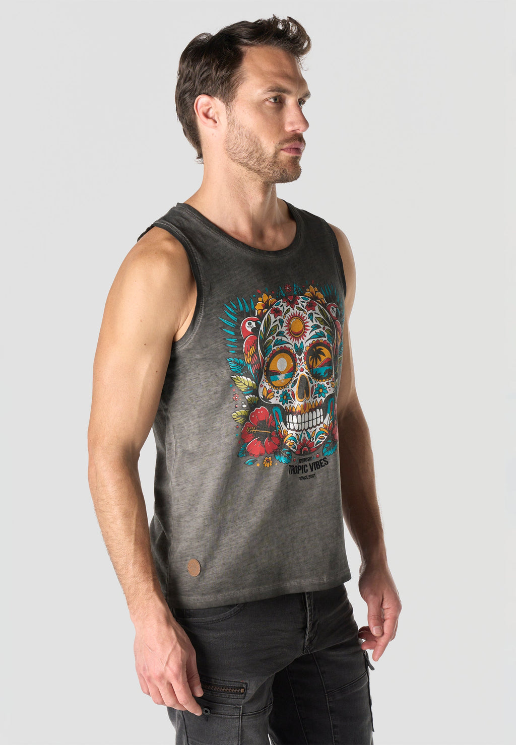 Camiseta Tirantes Hombre Estampado Calavera – Koroshi Gris