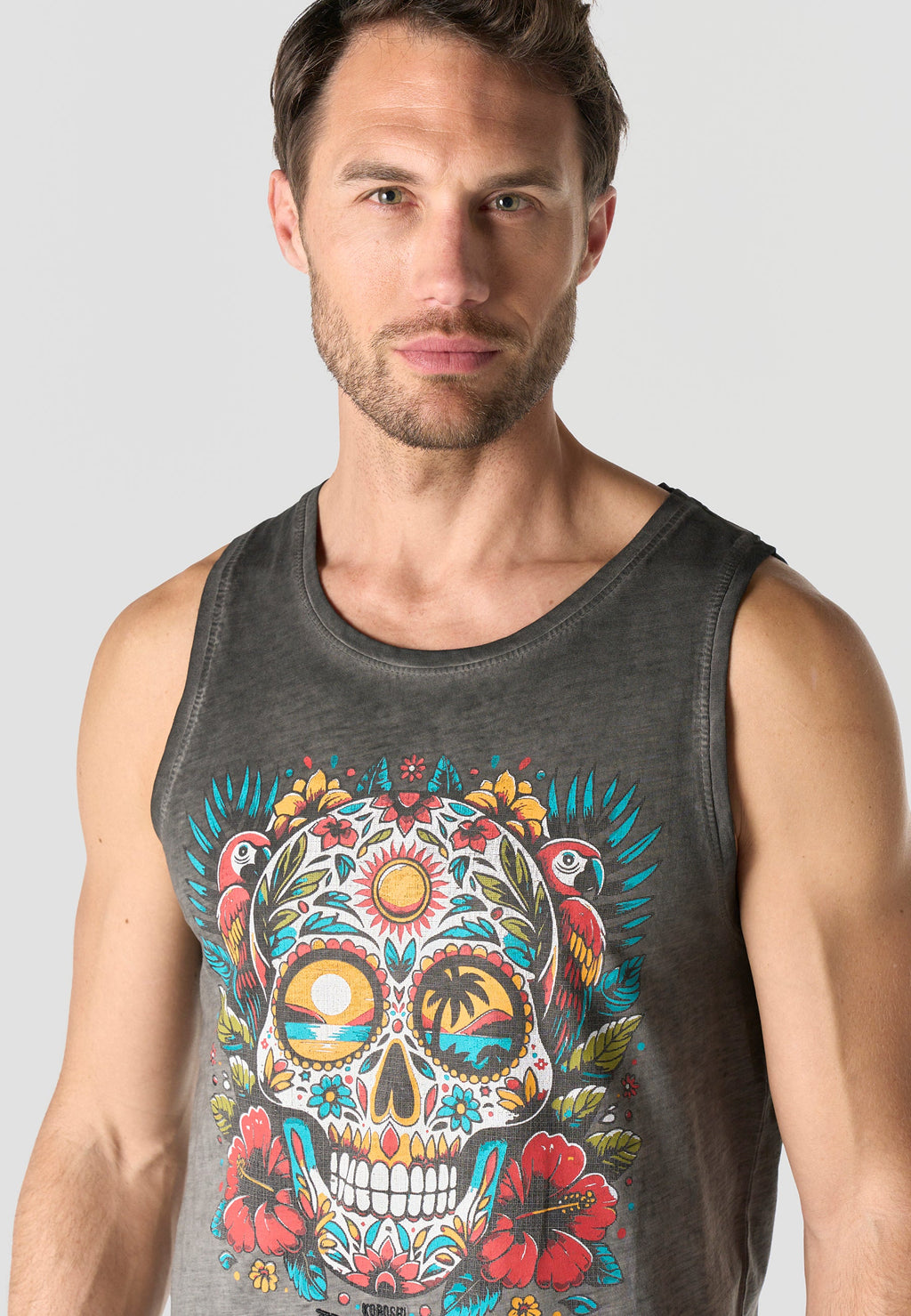 Camiseta Tirantes Hombre Estampado Calavera – Koroshi Gris