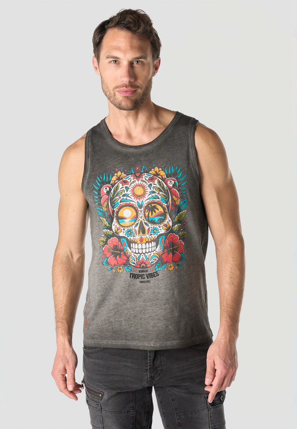Camiseta Tirantes Hombre Estampado Calavera – Koroshi Gris