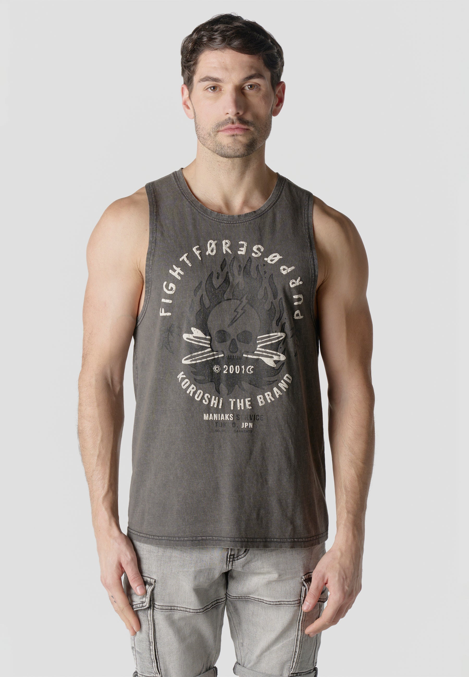 Camiseta Tirantes Hombre Estampado Calavera – Koroshi Gris