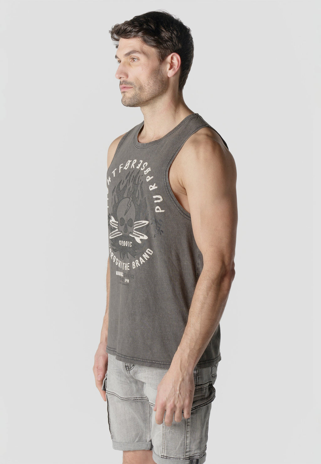 Camiseta Tirantes Hombre Estampado Calavera – Koroshi Gris