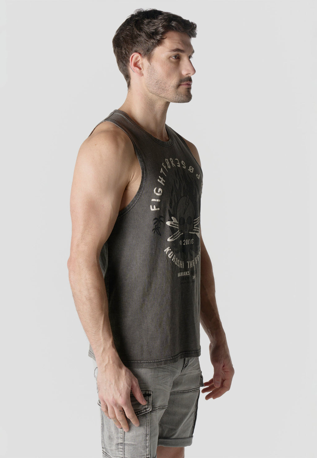 Camiseta Tirantes Hombre Estampado Calavera – Koroshi Gris