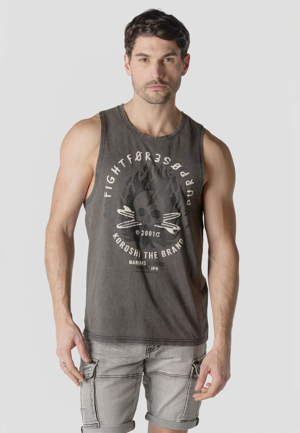 Camiseta Tirantes Hombre Estampado Calavera – Koroshi Gris