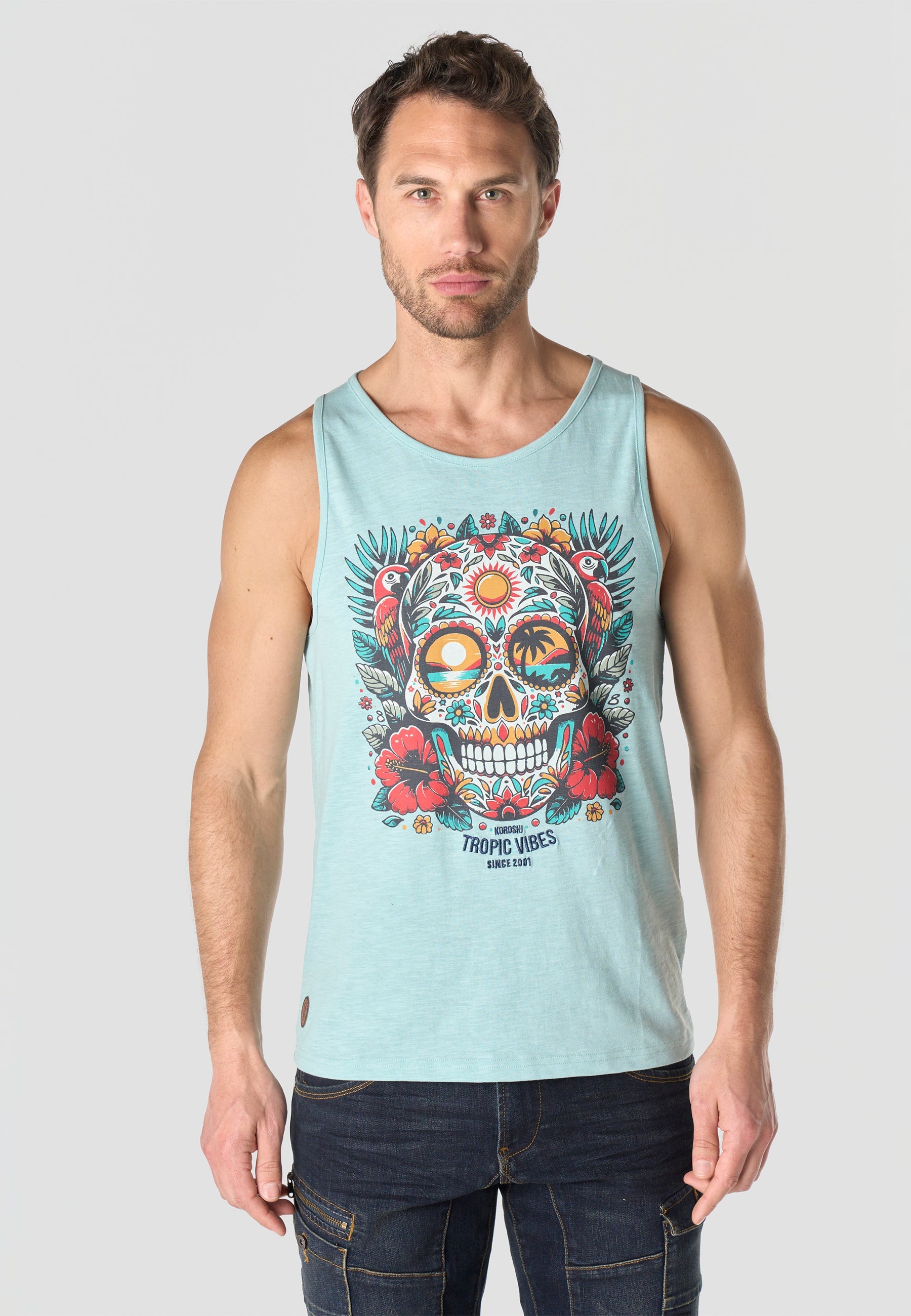 Camiseta Tirantes Hombre Estampado Calavera – Koroshi 2611MS19