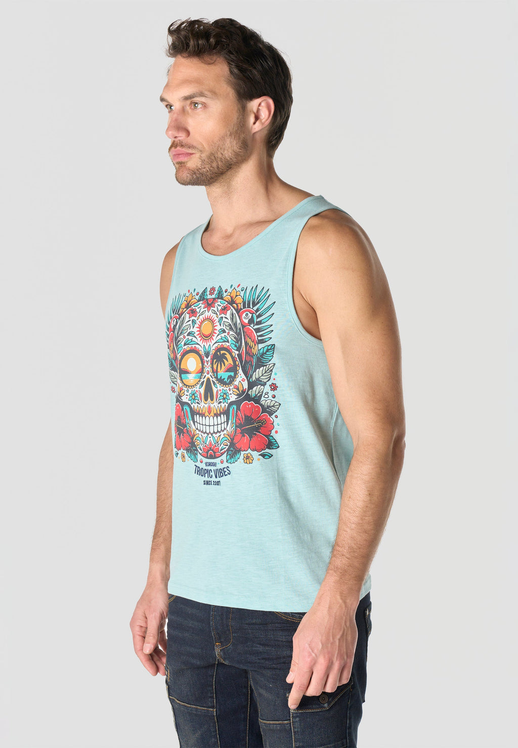 Camiseta Tirantes Hombre Estampado Calavera – Koroshi 2611MS19