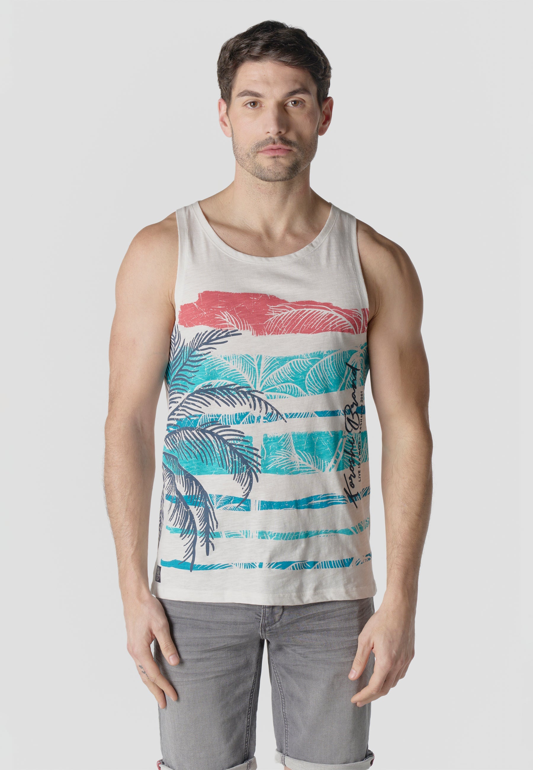 Camiseta Tirantes Hombre Estampado Tropical – Koroshi 2611MS35