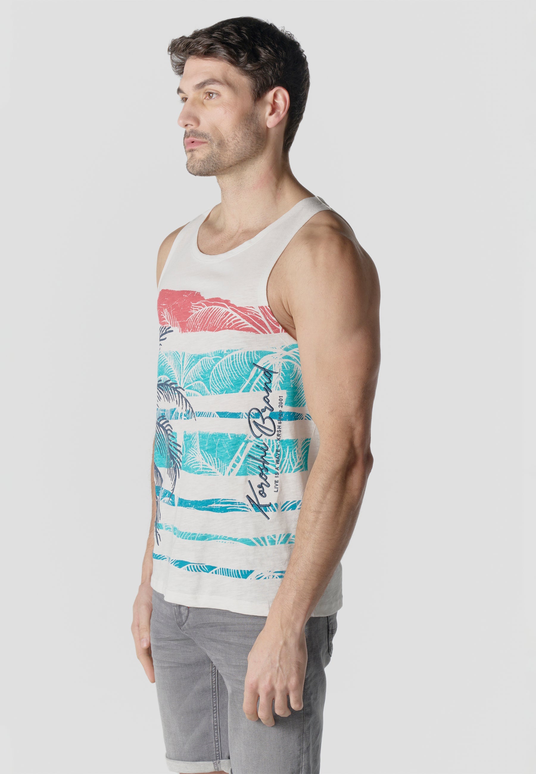 Camiseta Tirantes Hombre Estampado Tropical – Koroshi 2611MS35