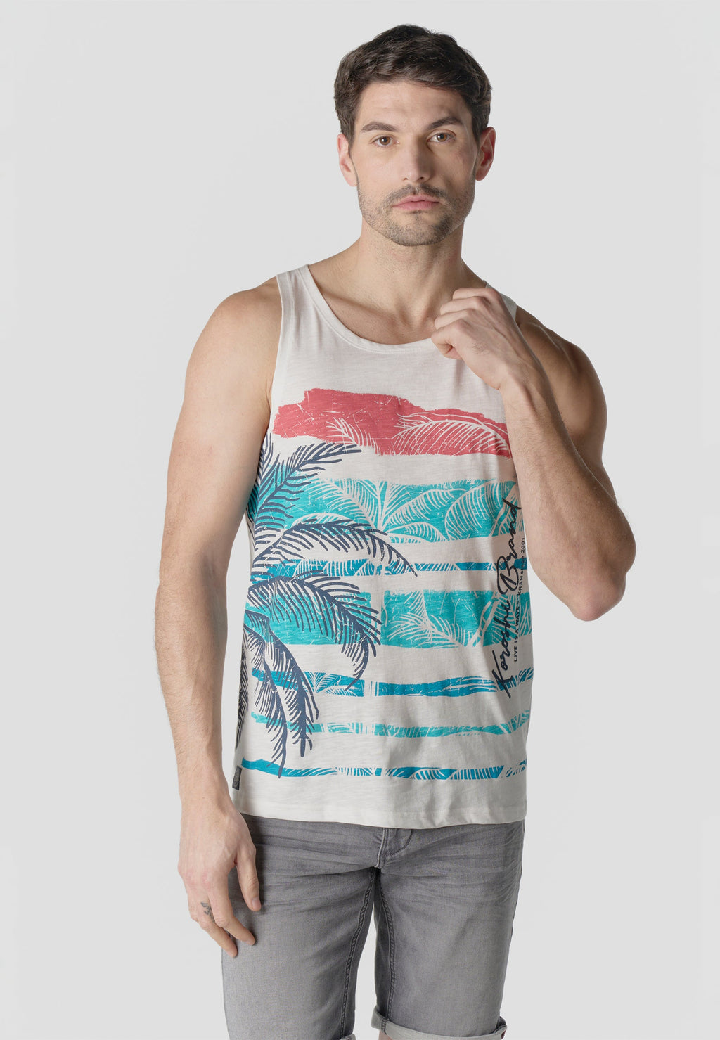 Camiseta Tirantes Hombre Estampado Tropical – Koroshi 2611MS35