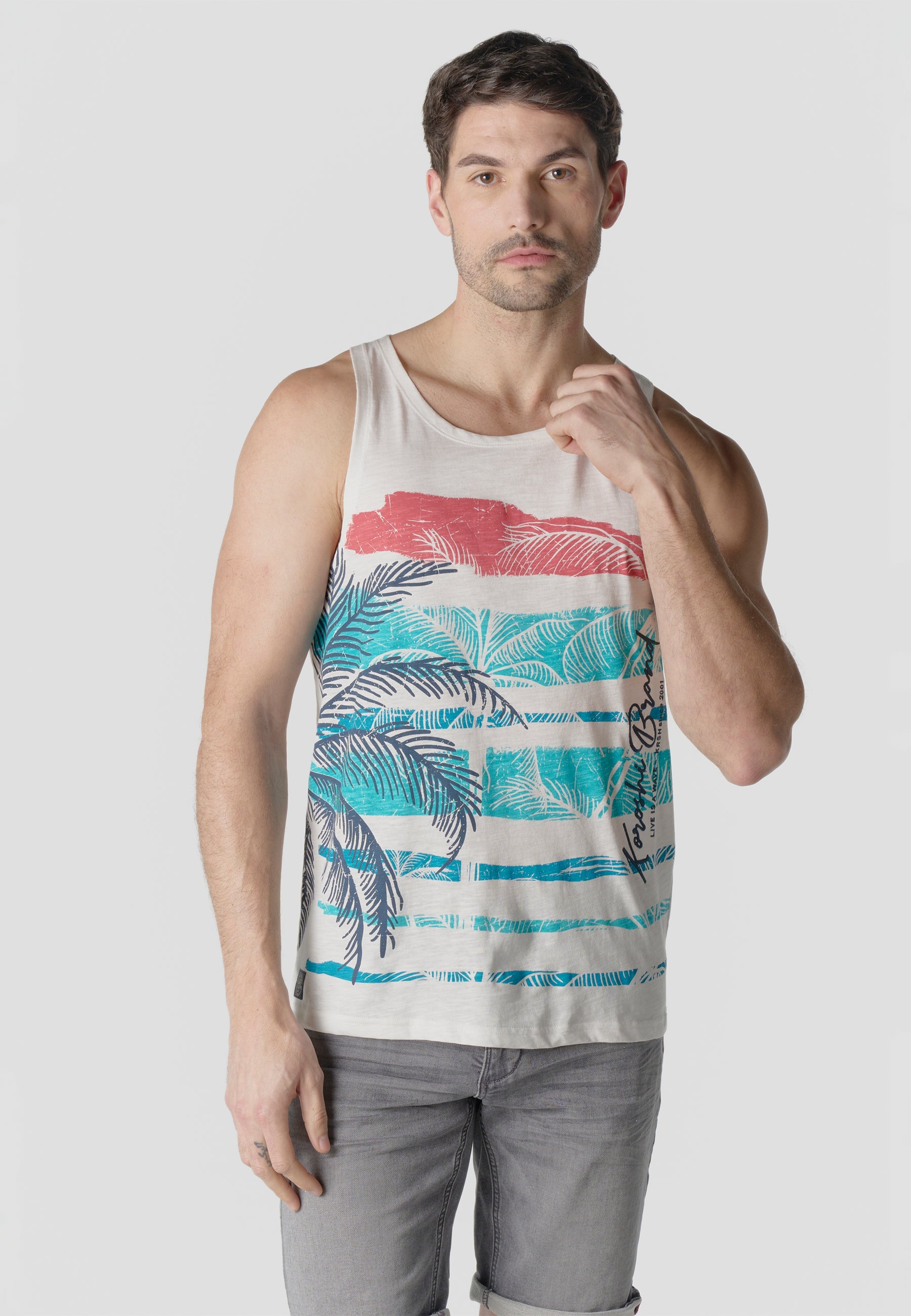 Camiseta Tirantes Hombre Estampado Tropical – Koroshi 2611MS35
