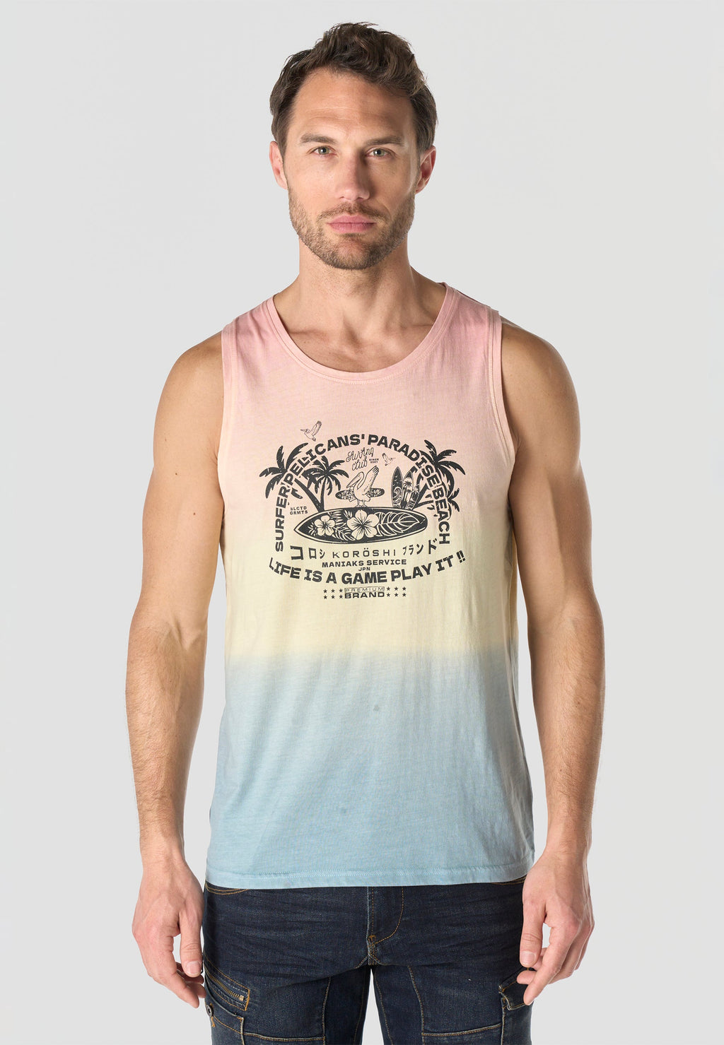Camiseta Tirantes Hombre Estampado Surf – Koroshi Multicolor