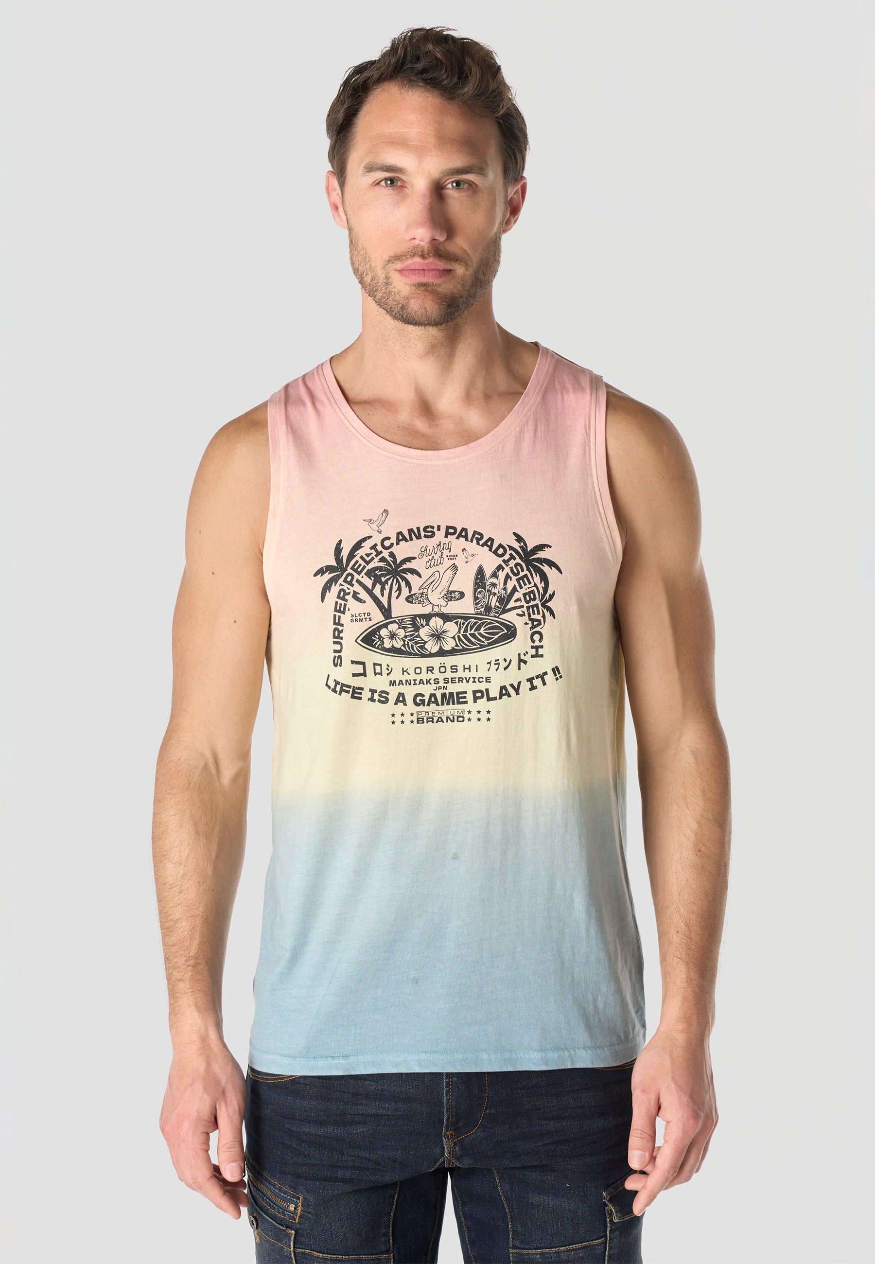 Camiseta Tirantes Hombre Estampado Surf – Koroshi Multicolor