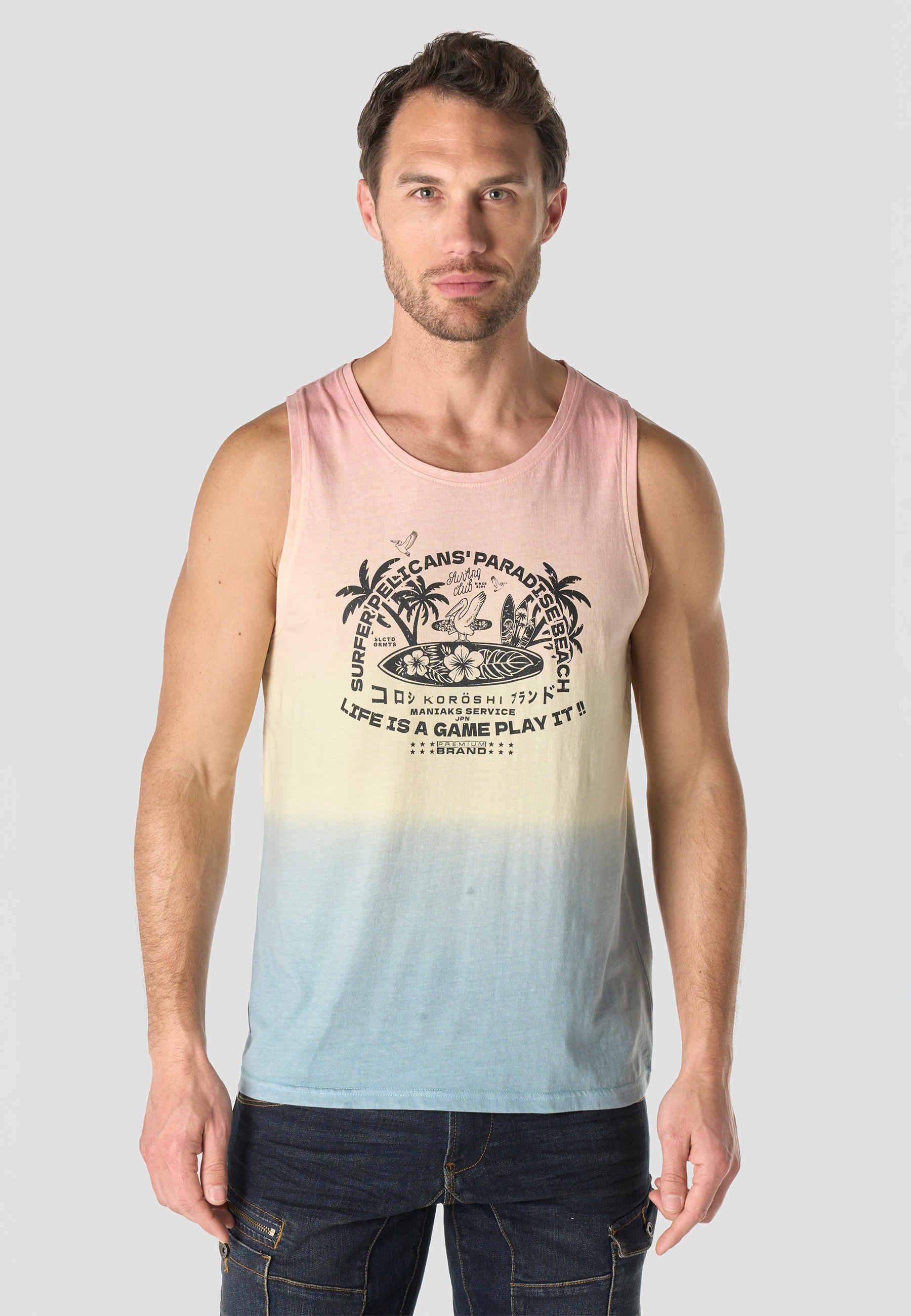Camiseta Tirantes Hombre Estampado Surf – Koroshi Multicolor