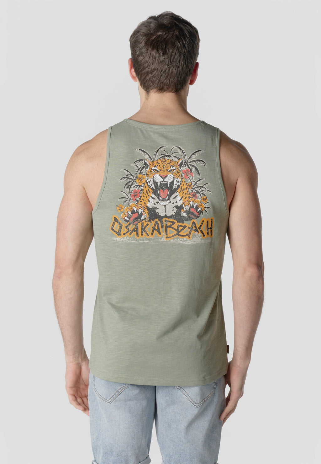 Camiseta Sin Mangas Estampado Tigre Osaka Kaki Hombre | KOROSHI