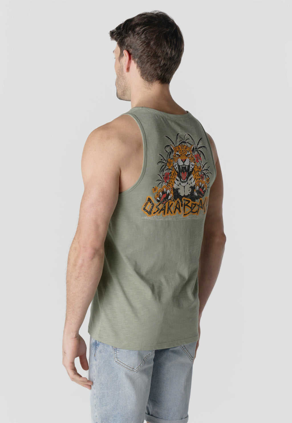 Camiseta Sin Mangas Estampado Tigre Osaka Kaki Hombre | KOROSHI