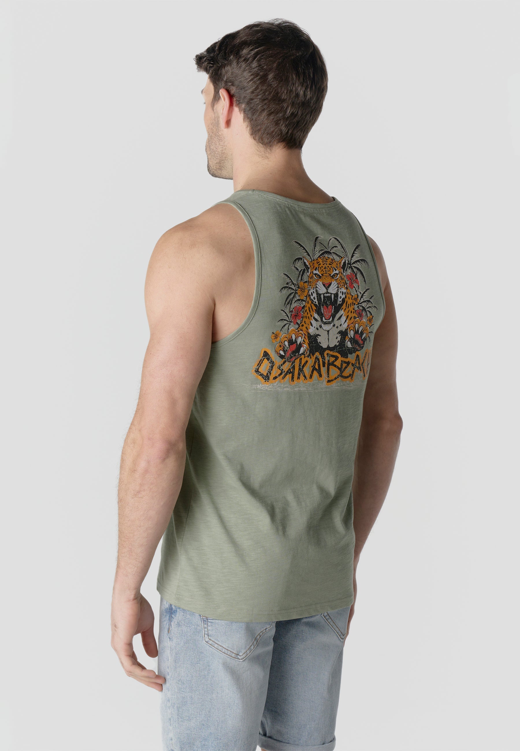Camiseta Sin Mangas Estampado Tigre Osaka Kaki Hombre | KOROSHI