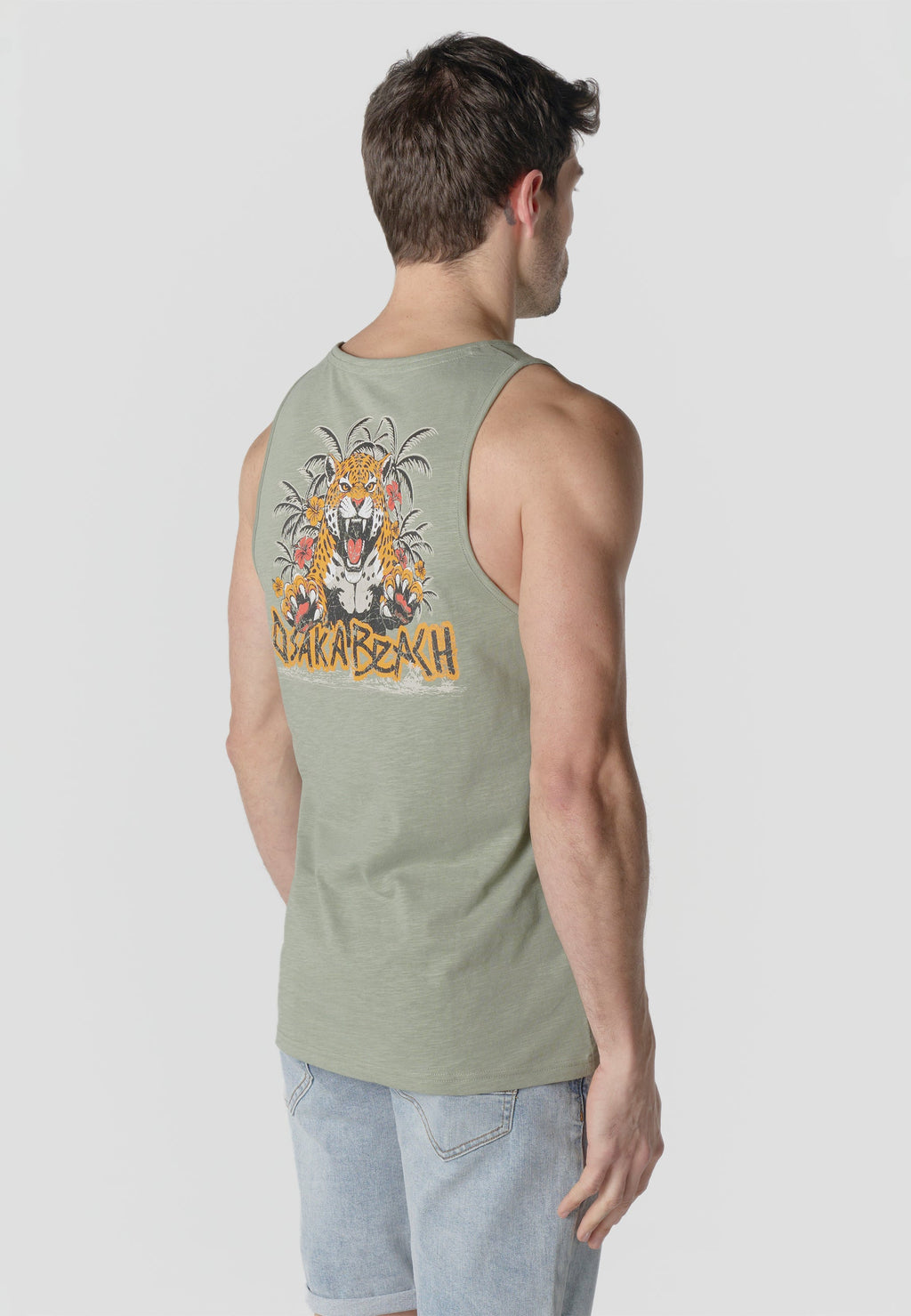 Camiseta Sin Mangas Estampado Tigre Osaka Kaki Hombre | KOROSHI