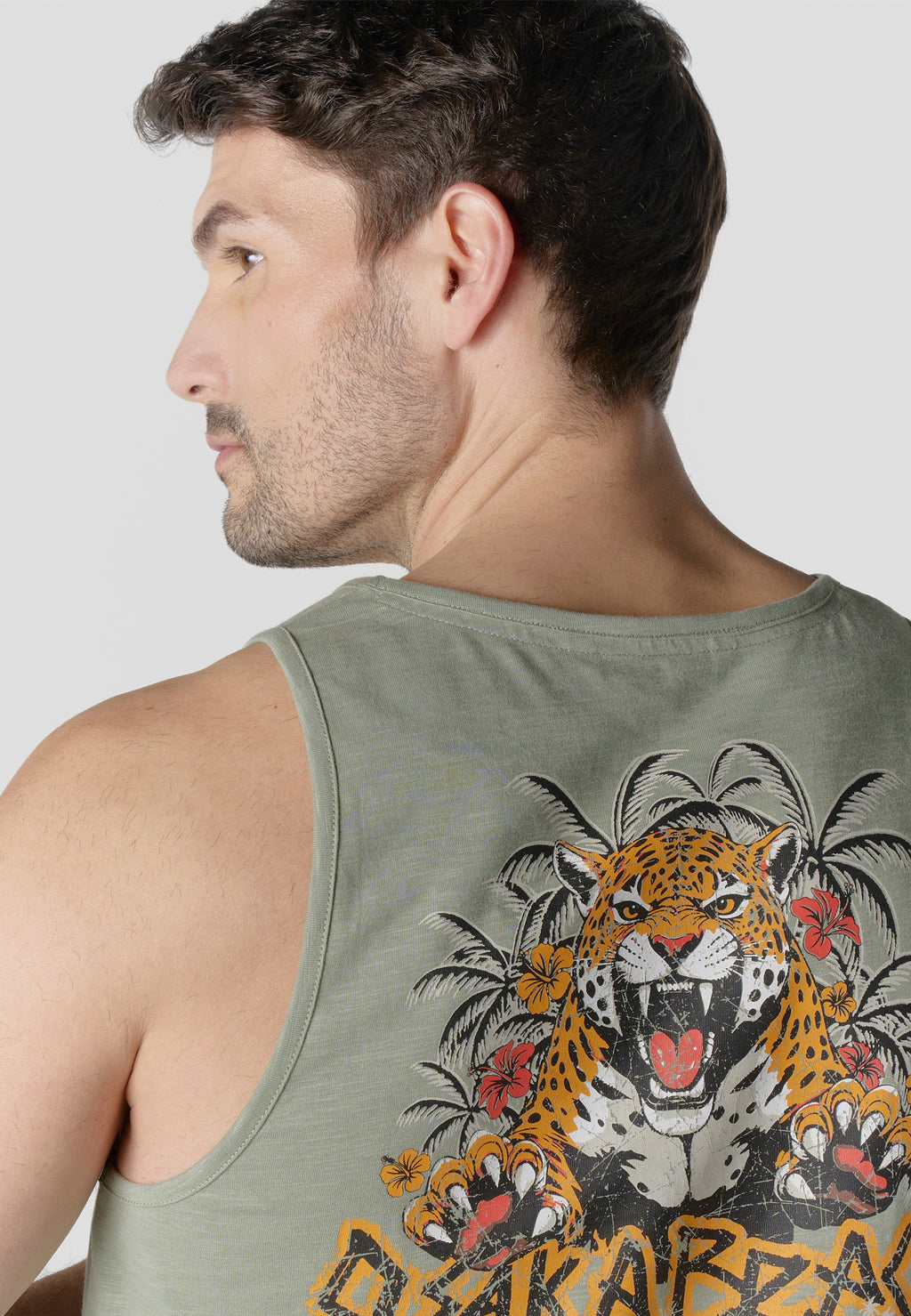 Camiseta Sin Mangas Estampado Tigre Osaka Kaki Hombre | KOROSHI