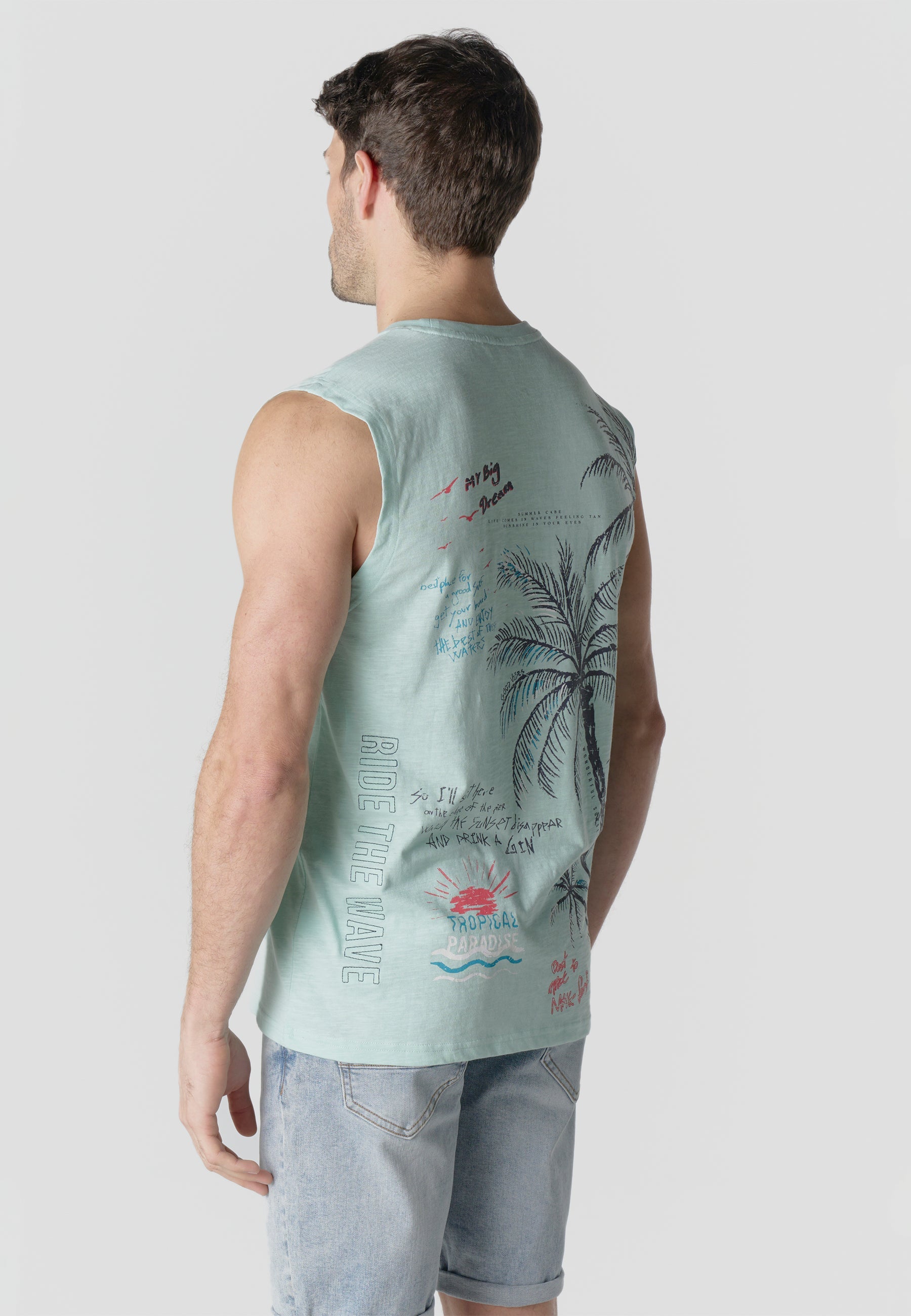 Camiseta Sin Mangas Estampado Californiano Hombre | KOROSHI