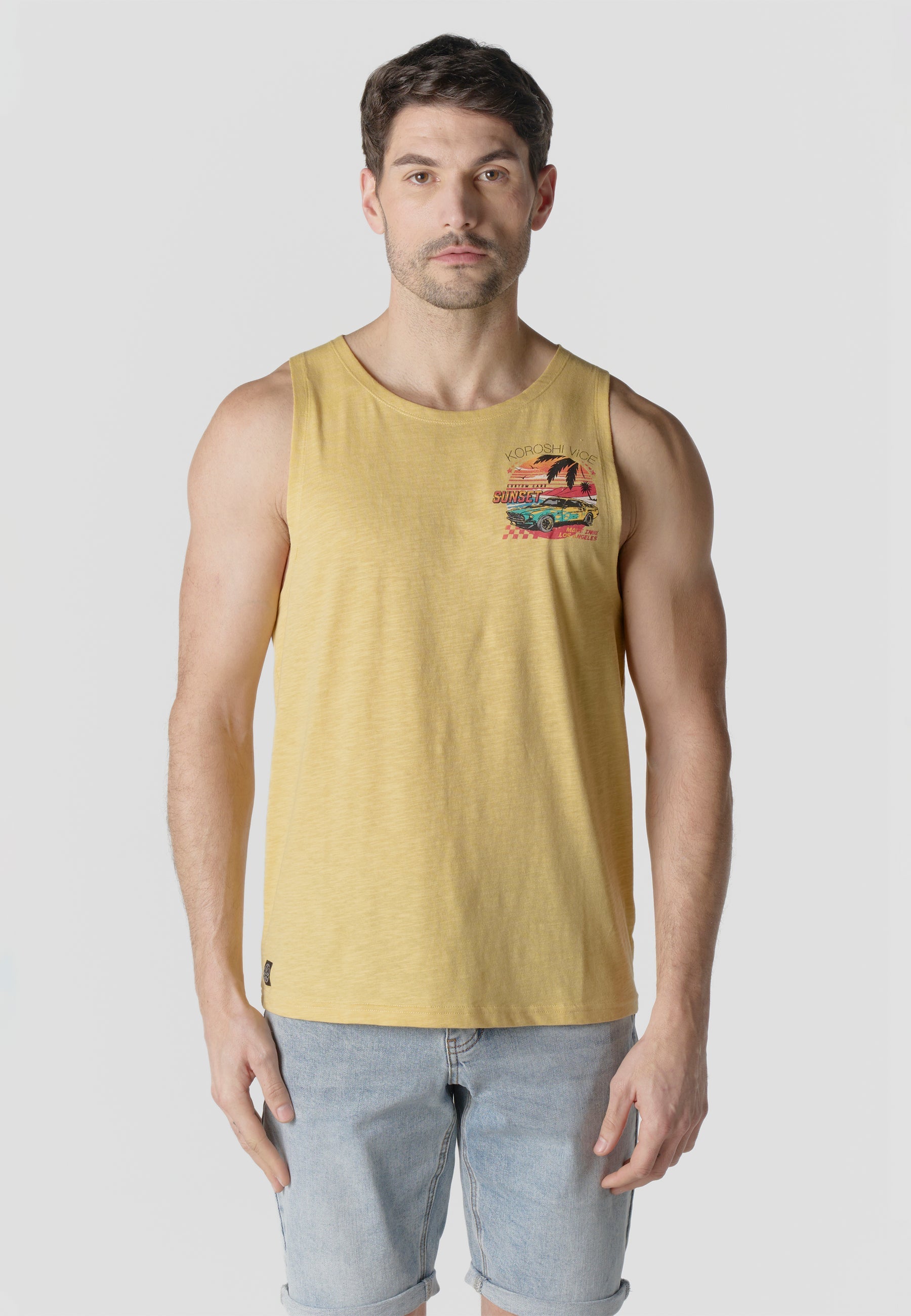 Camiseta Sin Mangas Estampada Amarilla Hombre | KOROSHI