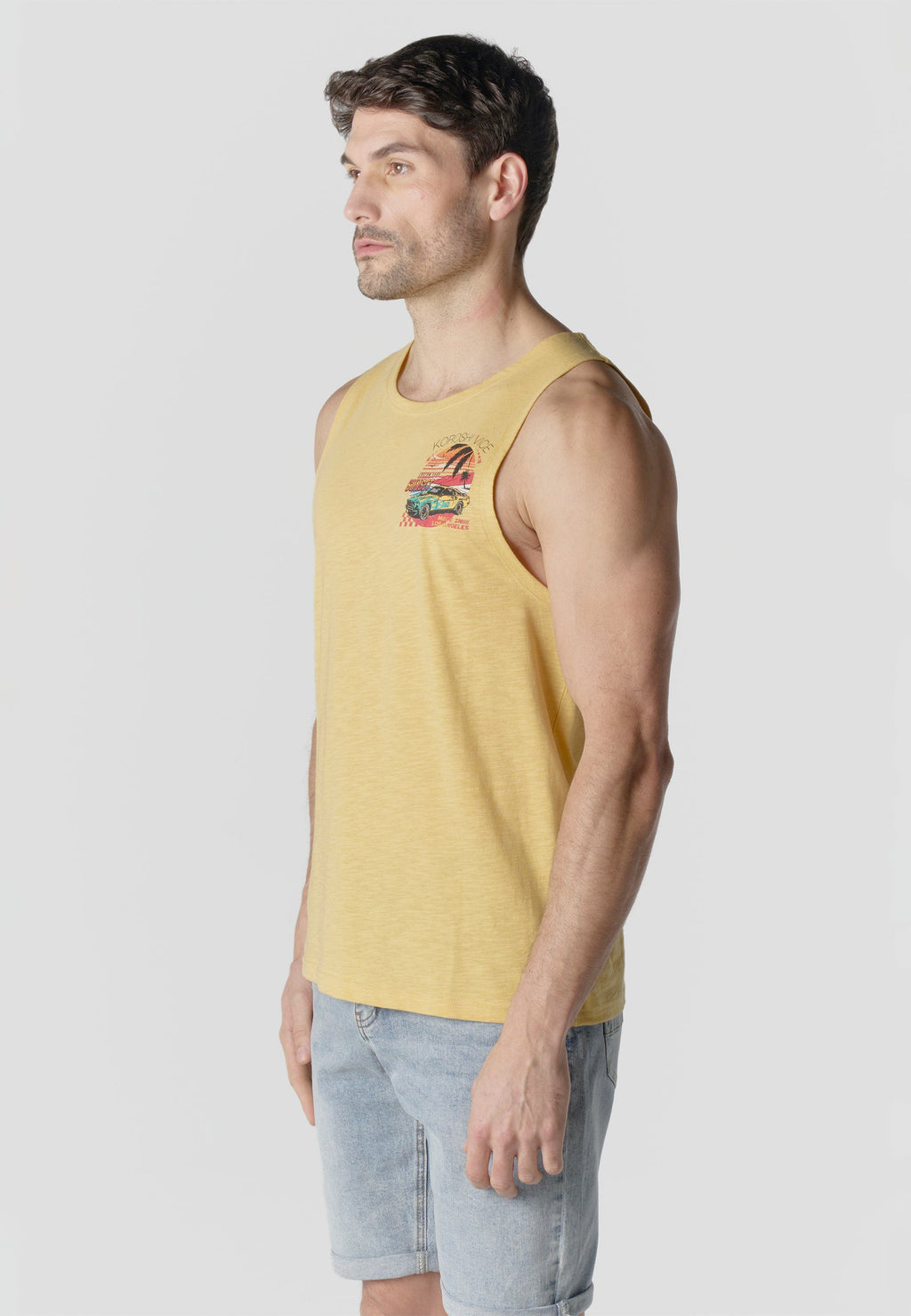 Camiseta Sin Mangas Estampada Amarilla Hombre | KOROSHI