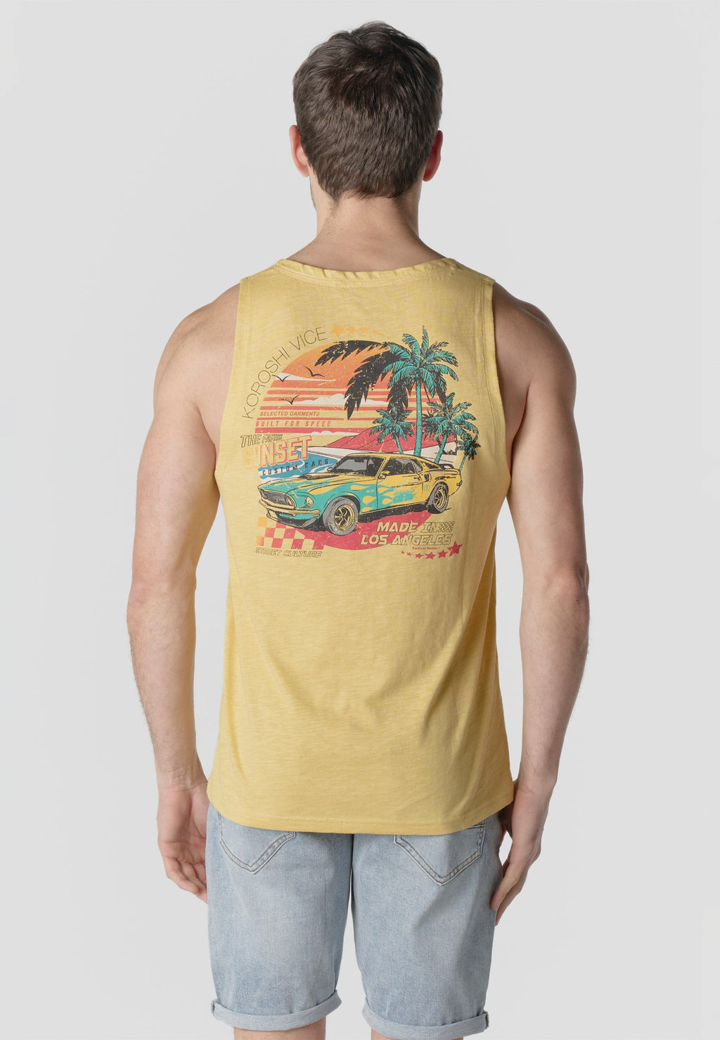 Camiseta Sin Mangas Estampada Amarilla Hombre | KOROSHI