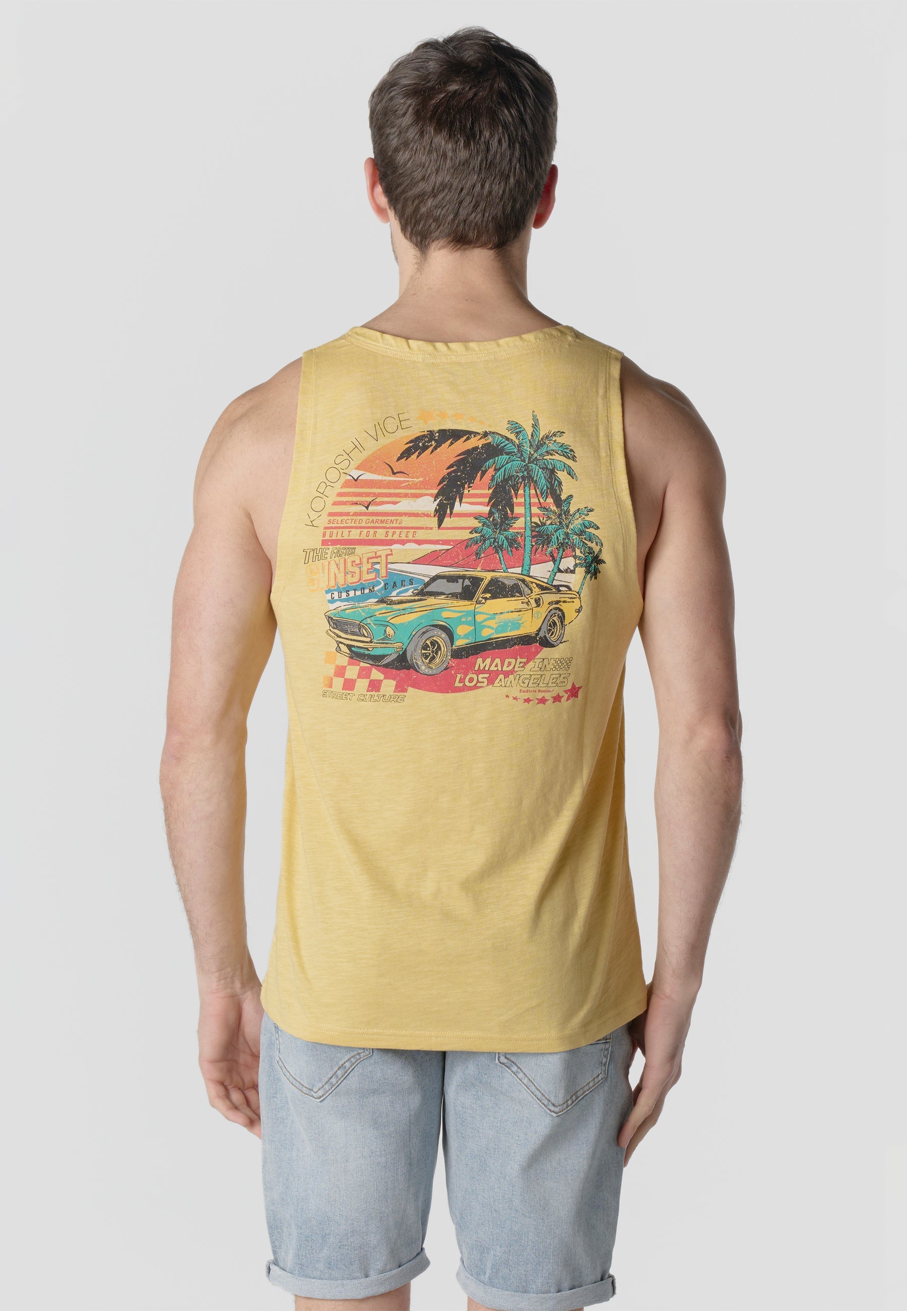 Camiseta Sin Mangas Estampada Amarilla Hombre | KOROSHI