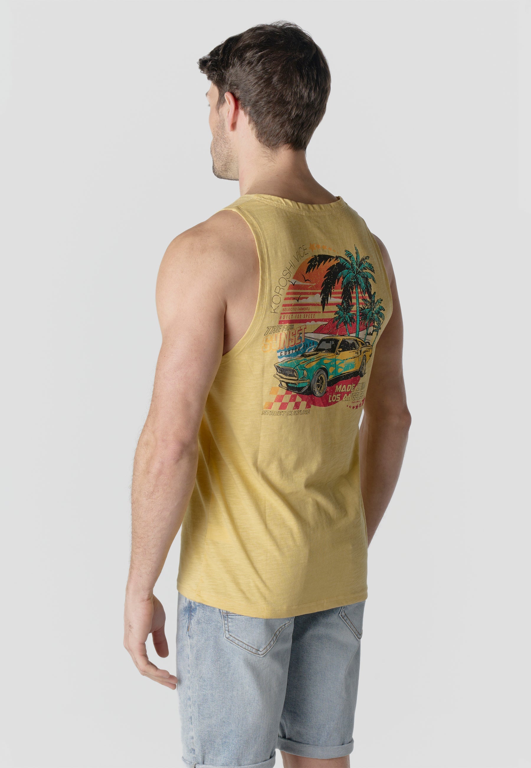Camiseta Sin Mangas Estampada Amarilla Hombre | KOROSHI