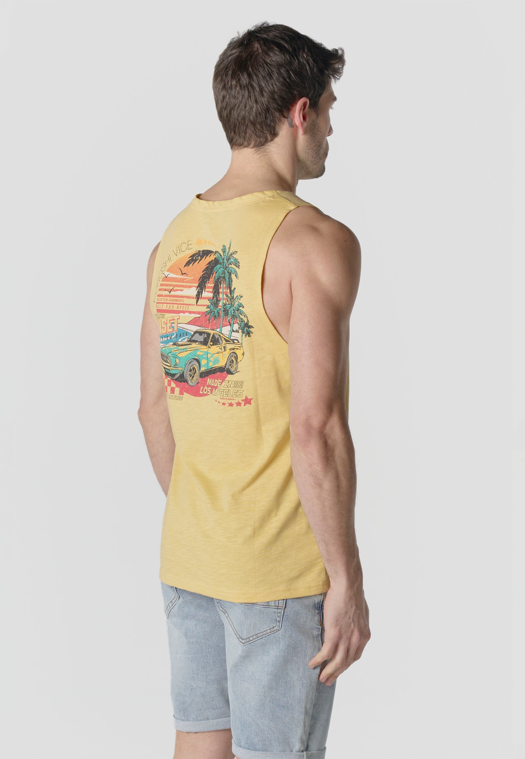 Camiseta Sin Mangas Estampada Amarilla Hombre | KOROSHI