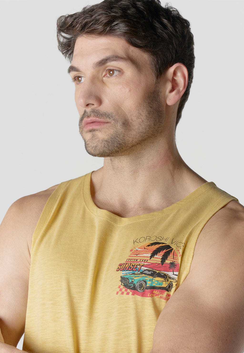 Camiseta Sin Mangas Estampada Amarilla Hombre | KOROSHI