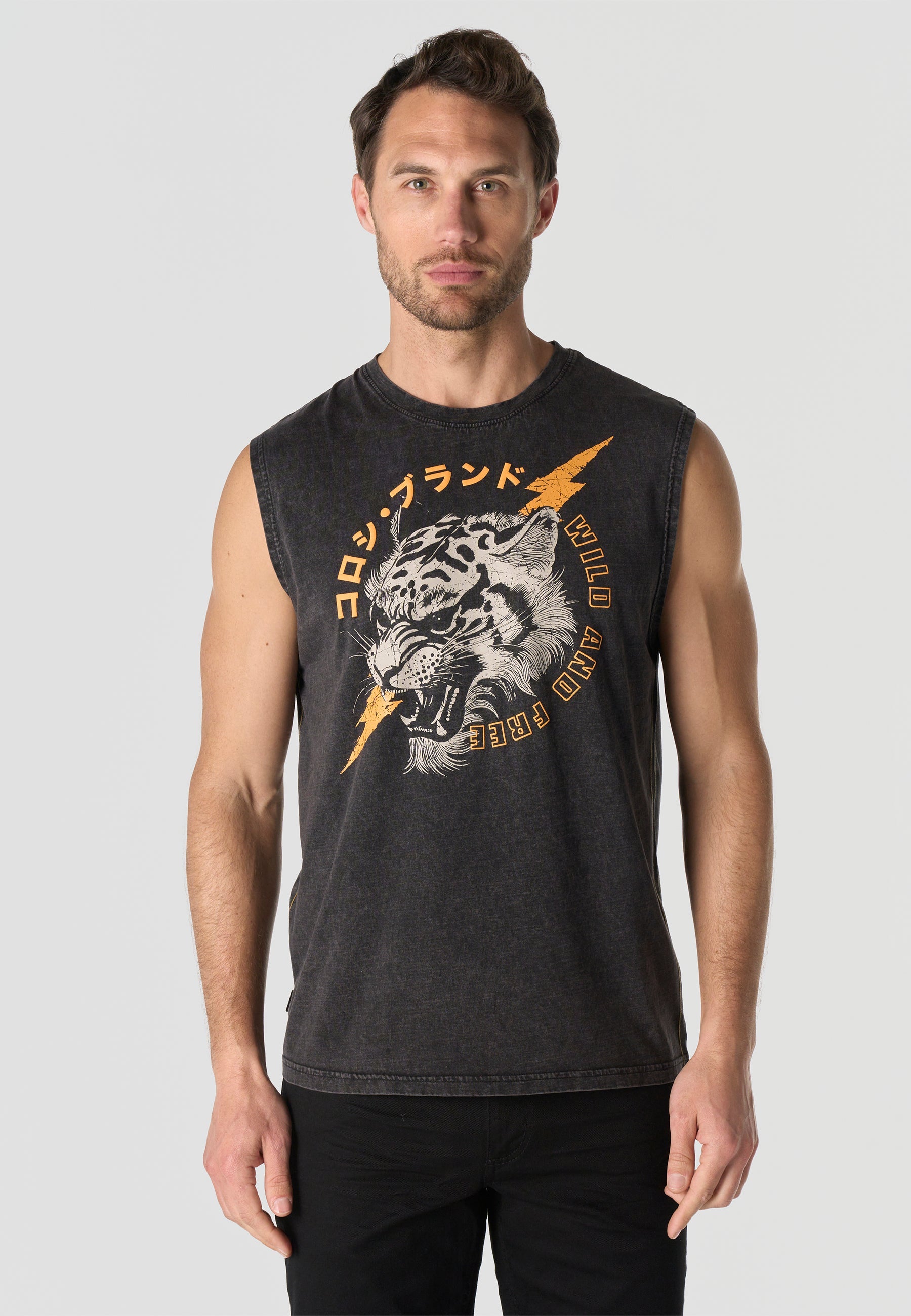 Camiseta Sin Mangas Estampada Negra Hombre | KOROSHI