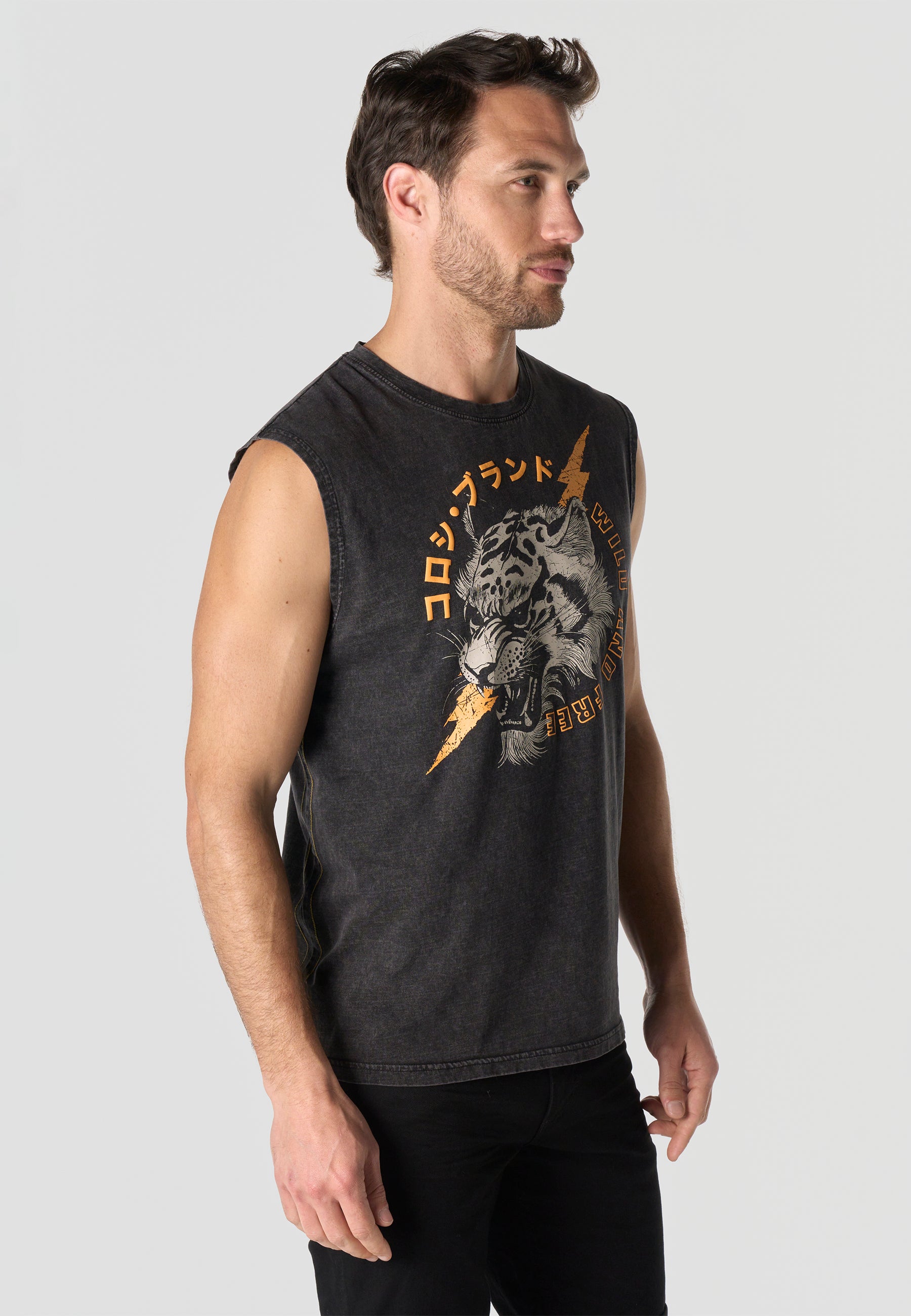 Camiseta Sin Mangas Estampada Negra Hombre | KOROSHI