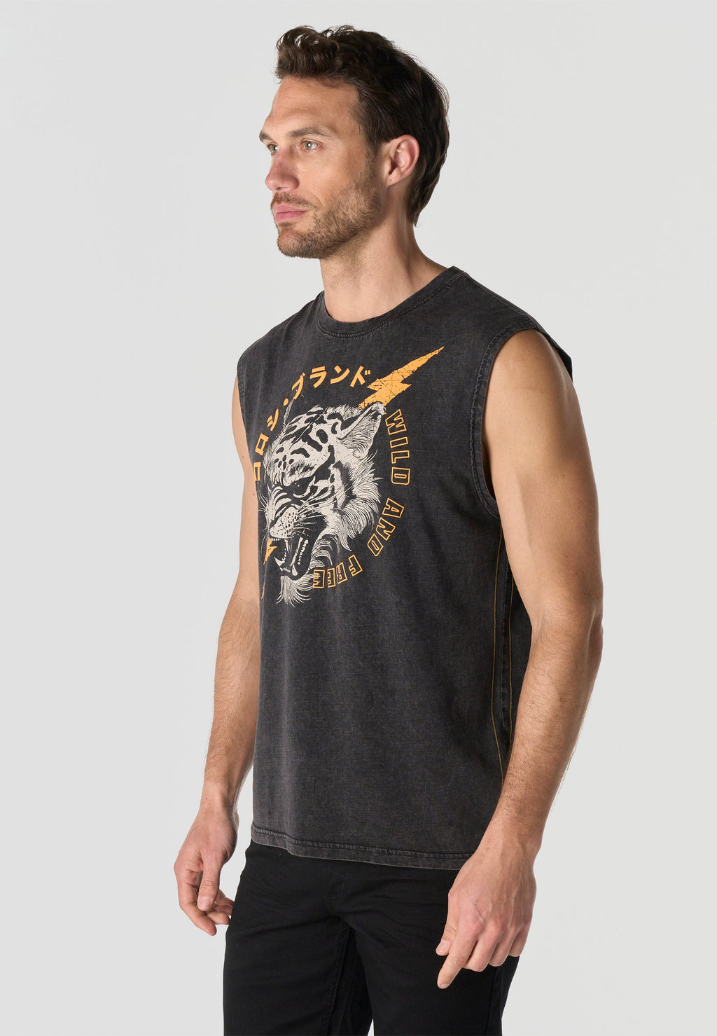 Camiseta Sin Mangas Estampada Negra Hombre | KOROSHI