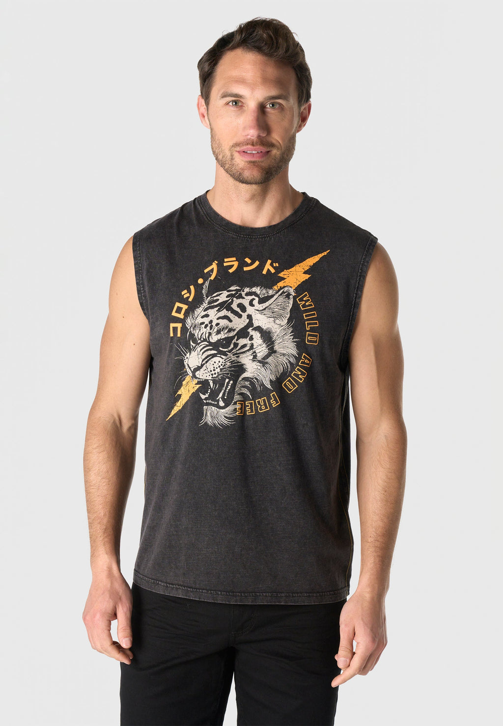 Camiseta Sin Mangas Estampada Negra Hombre | KOROSHI