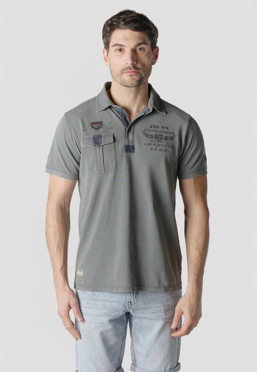 Polo Hombre Manga Corta Piqué Lavado con Bolsillo Gris – Koroshi