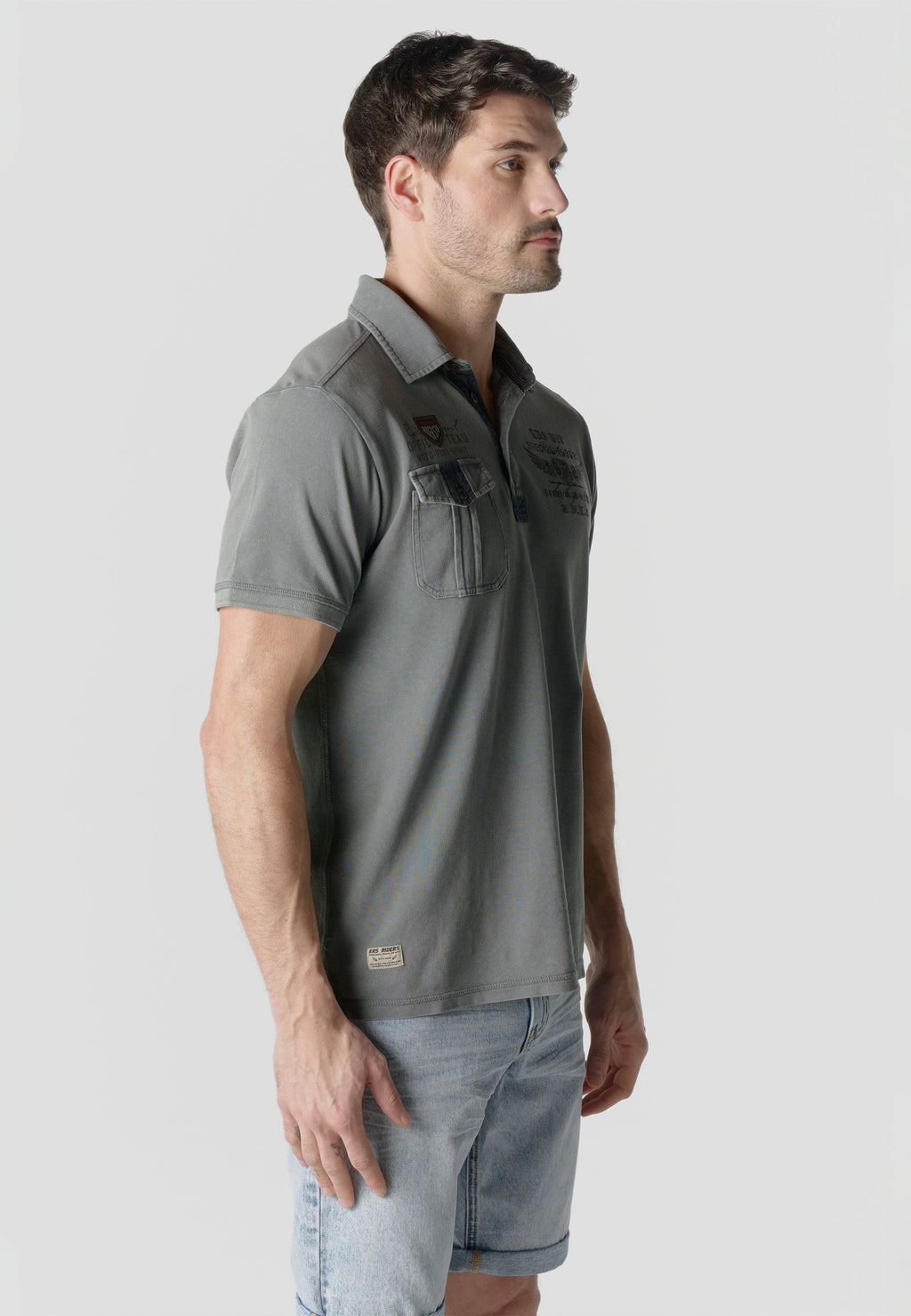 Polo Hombre Manga Corta Piqué Lavado con Bolsillo Gris – Koroshi