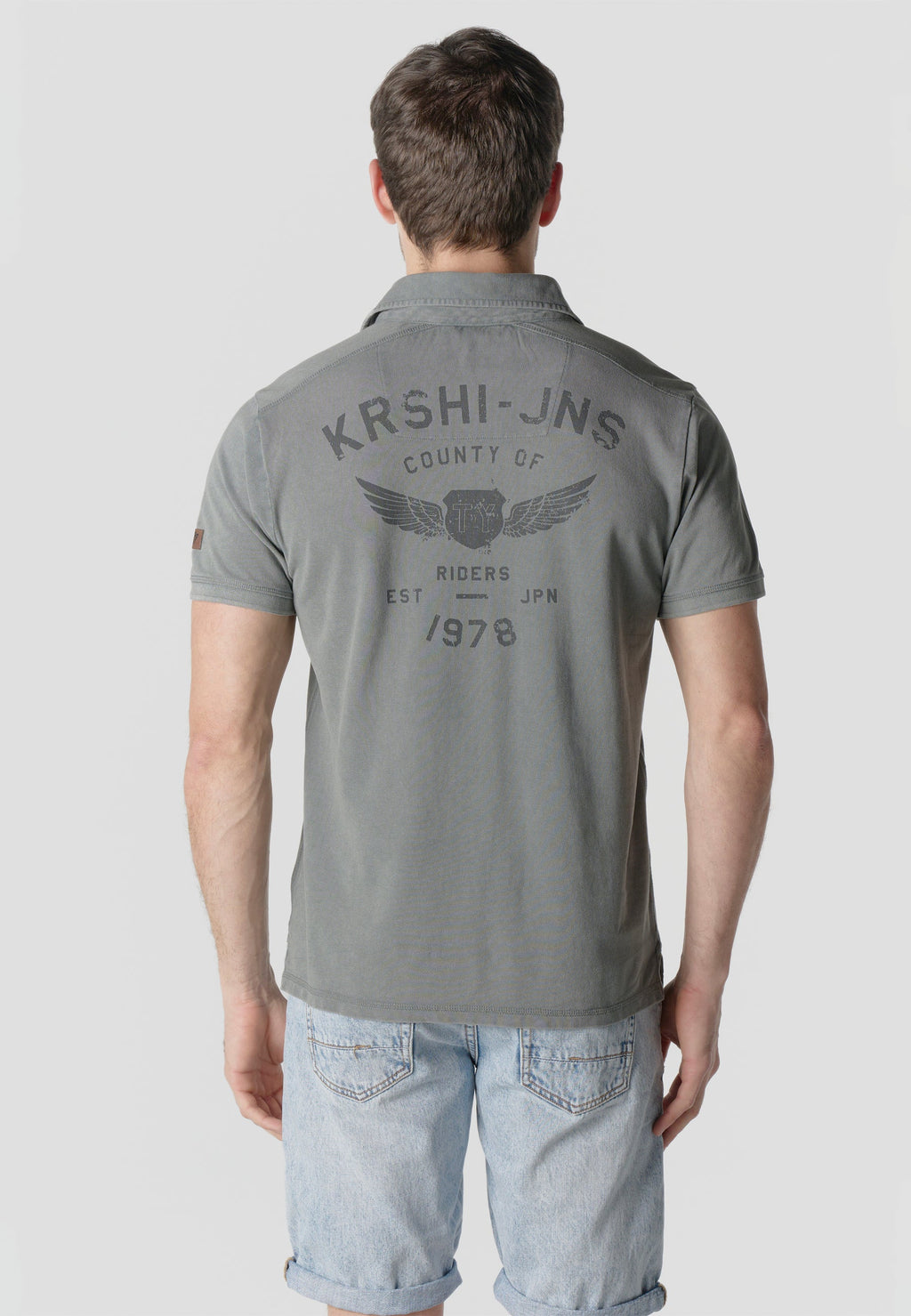 Polo Hombre Manga Corta Piqué Lavado con Bolsillo Gris – Koroshi