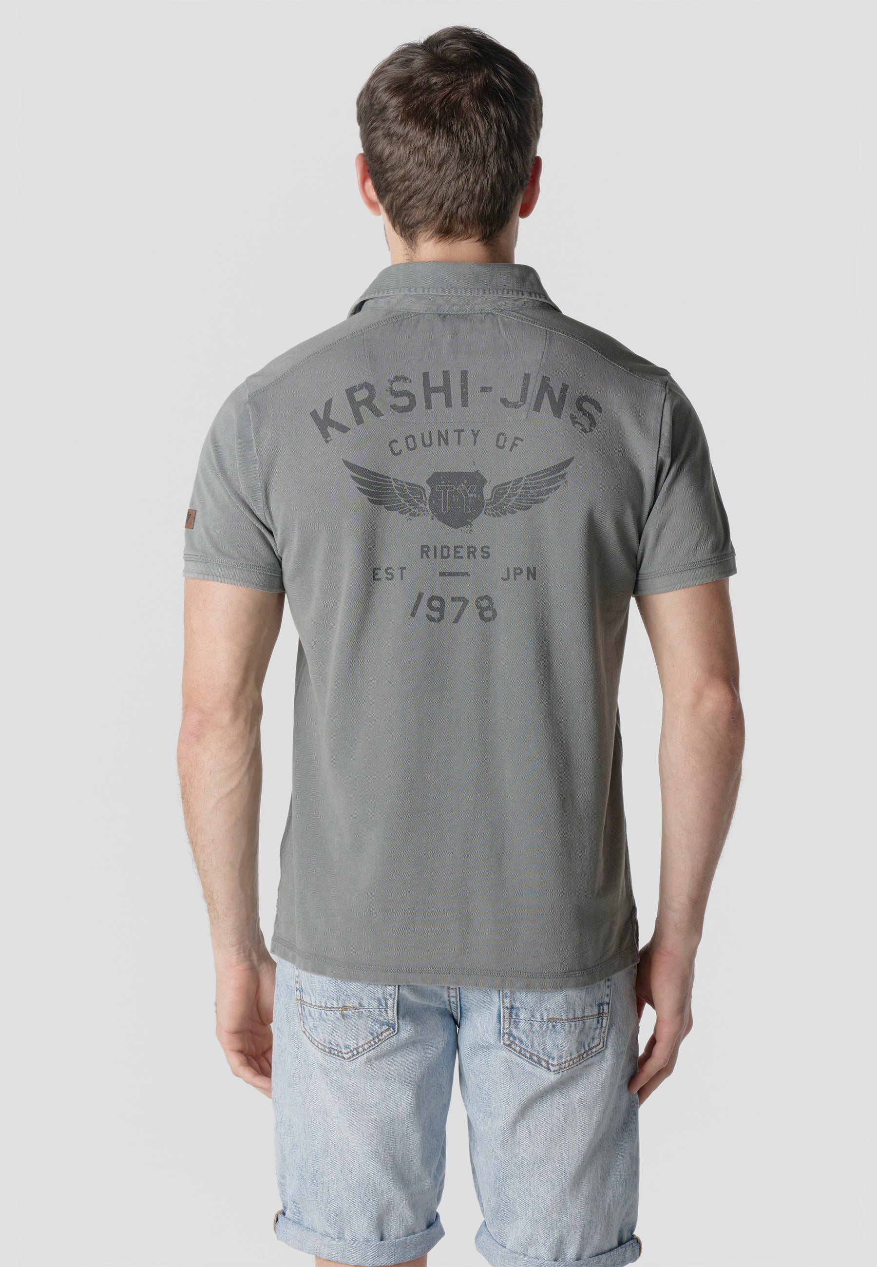 Polo Hombre Manga Corta Piqué Lavado con Bolsillo Gris – Koroshi