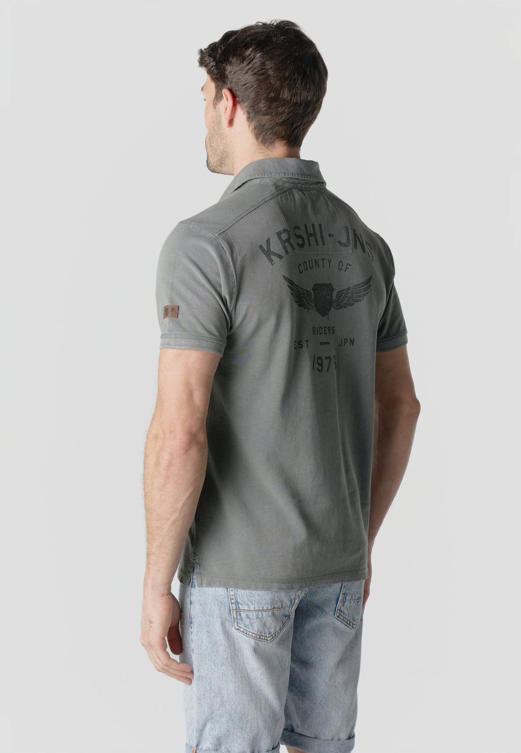 Polo Hombre Manga Corta Piqué Lavado con Bolsillo Gris – Koroshi